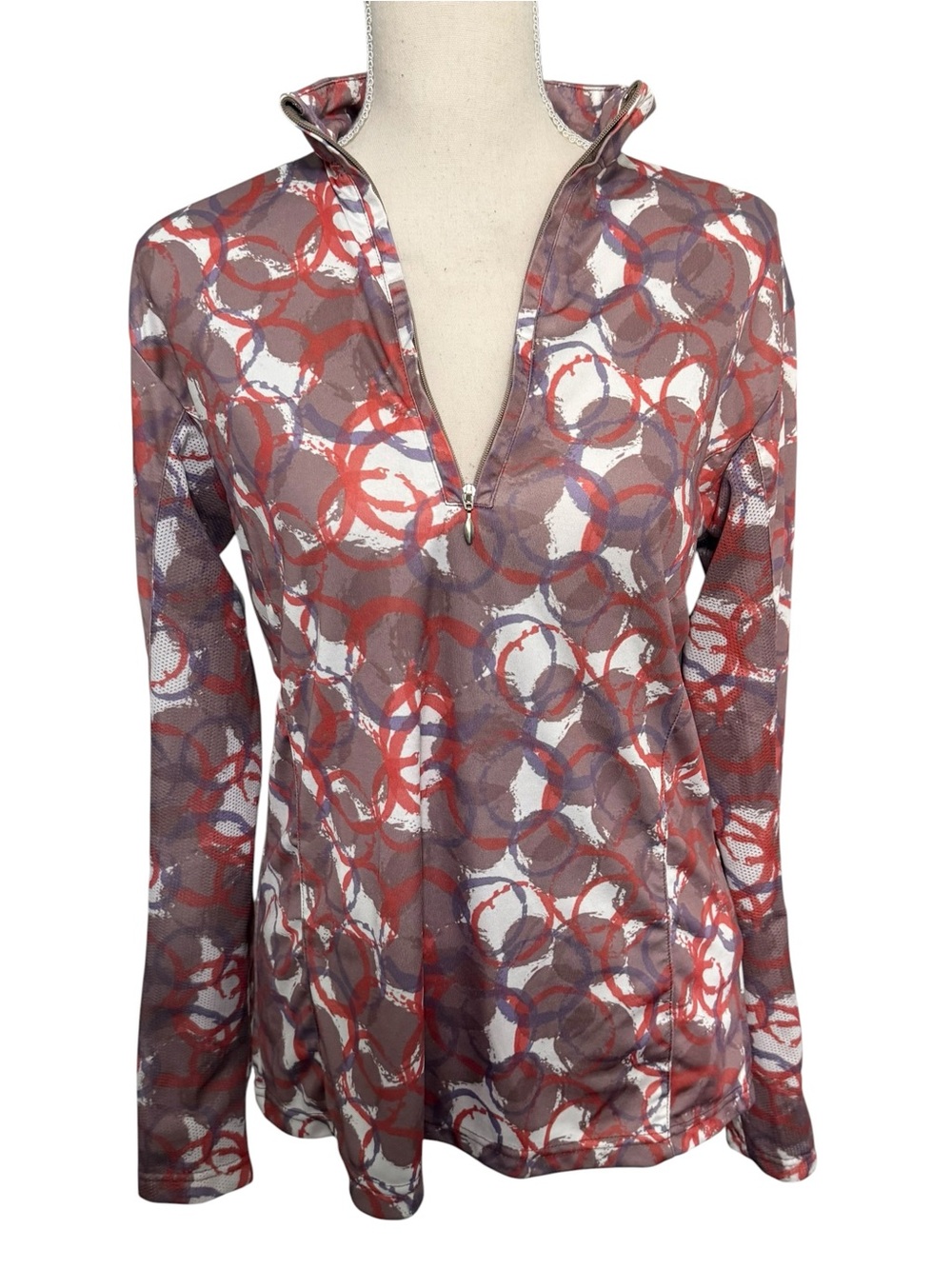 Royal Highness Equestrian Red Purple Abstract Print Mesh Sun Shirt Large‎